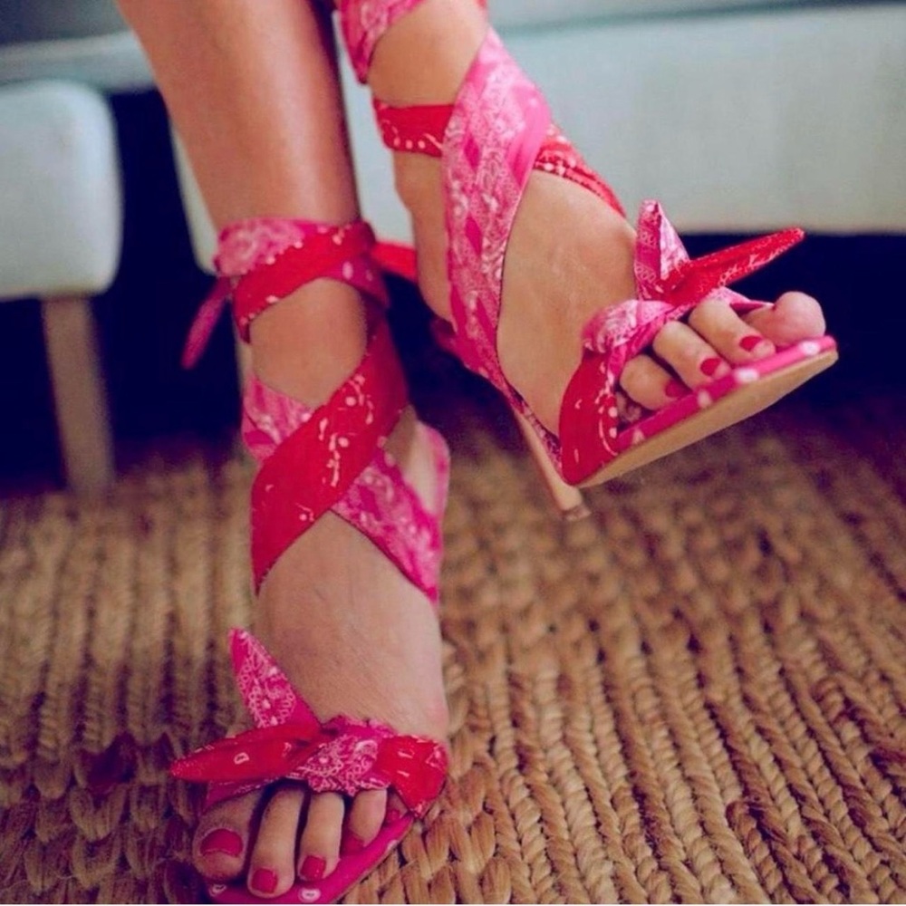 Dannijo for Gianni Bini Misch Bandana Pattern Ankle Wrap Heels Sandals